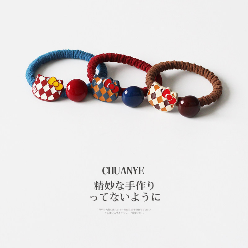 2026 French-Style Plaid Bow Tie Cat Head Small Hair Tie New Sweet and Cute High Elasticity Durable Hair Rope Hair Accessory