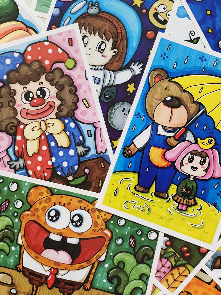 少兒美術臨摹卡創意兒童范畫幼兒畫畫繪畫教材線描小學動漫卡片生