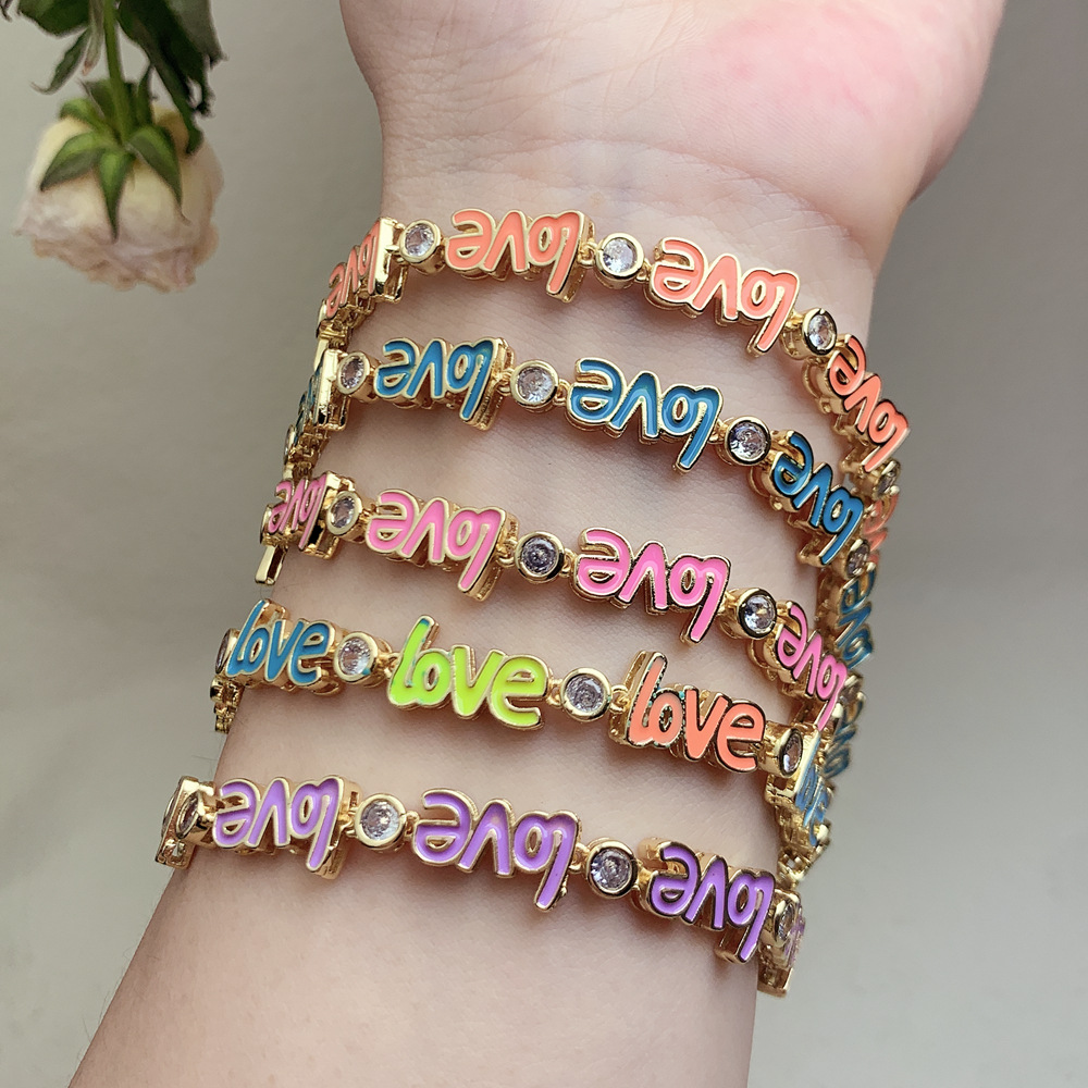 Bohemian Love Copper Enamel Plating Inlay Rhinestones Bracelets 1 Piece