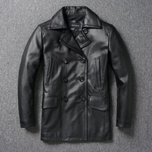 纯头层软牛皮真皮皮衣男中长款皮风衣西装领商务休闲大码男装外套