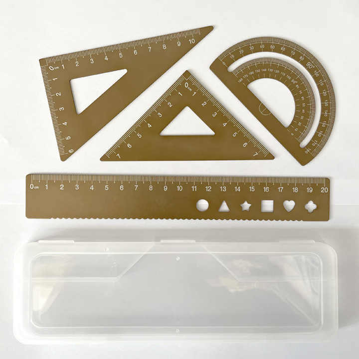 Juego de reglas metálicas, juego de cuatro reglas de aleación de aluminio, grabado láser, regla recta y regla triangular para estudiantes de primaria y secundaria, personalización de regalos