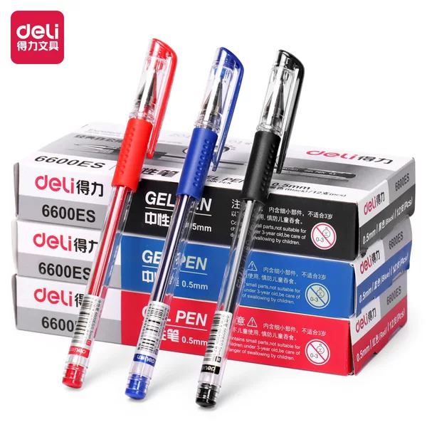 Deli Gel Pen 6600es Sign Pen 0.5mm Carbon Pen Student Stationery Black Pen Red and Black Office