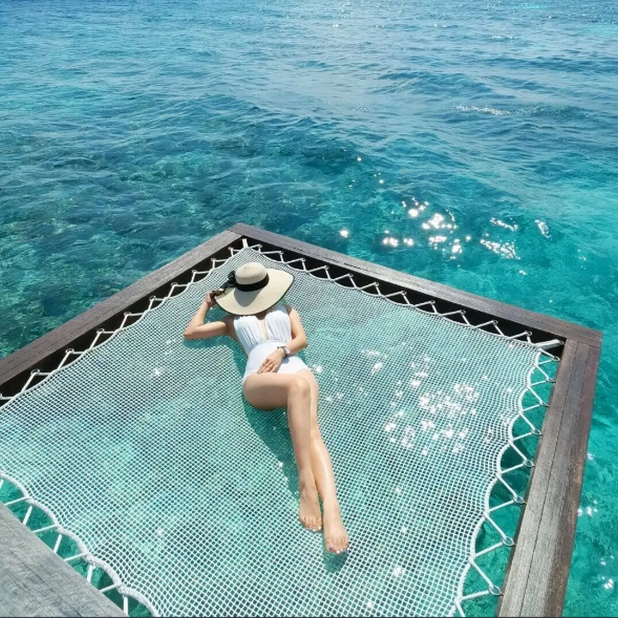 水上网床 马尔代夫网红酒店海边睡网 度假木屋白色高强尼龙安全网