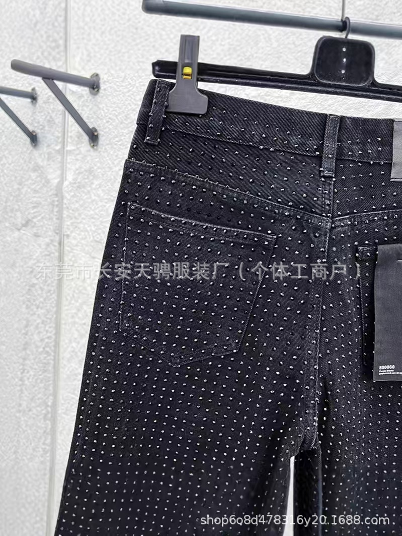 Fashion Japanese-Style Trendy Brand New Washed Vintage Black Diamond Slightly Stretchy Loose Black Jeans Straight Wide-Leg Pants