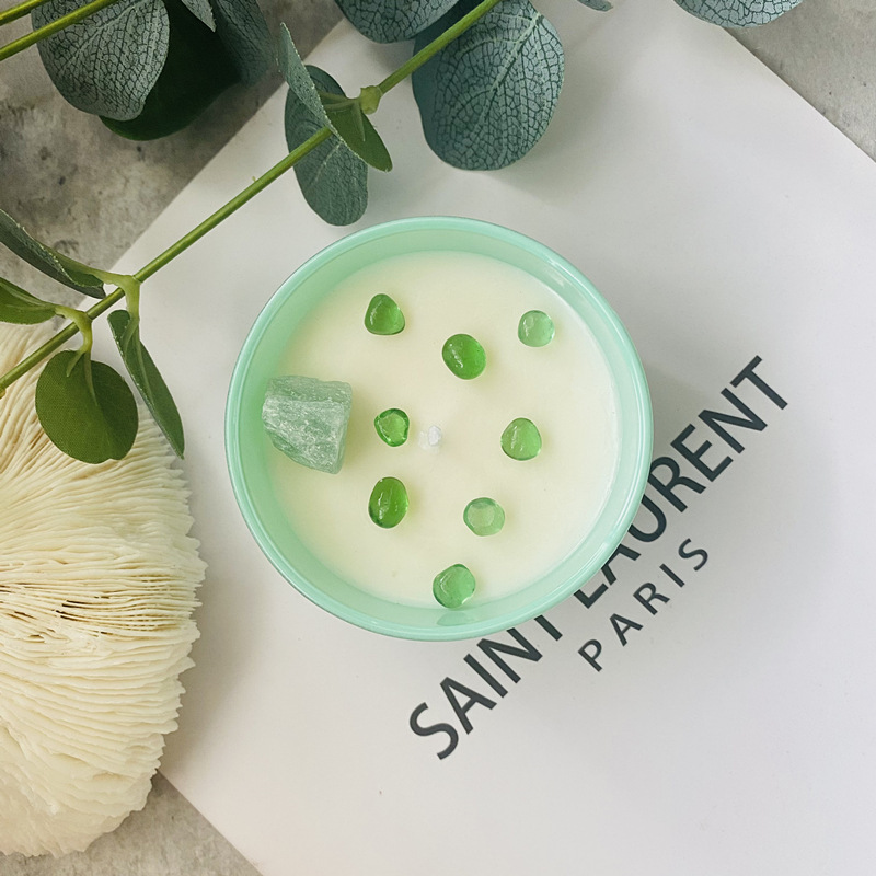 Cristal de piedra seca flor forma aromaterapia vela de soja cera ceremonia de la boda colorida vela taza caja de regalo con regalo de mano