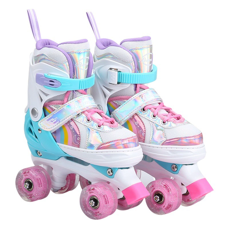Коньки Детские 2-5-8-10 лет для начинающих, четырехколесные флэш-колеса, двухрядные роликовые коньки для мальчиков и девочек