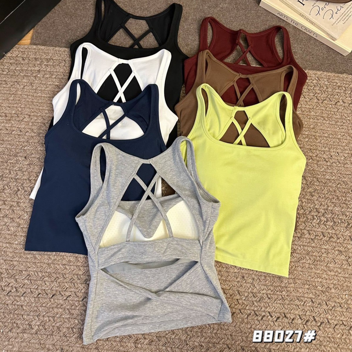 88027# Summer New Simple Solid Color Vest Women's Beautiful Cross Hollow Beautiful Back Sling Slim-fit Fashion Top