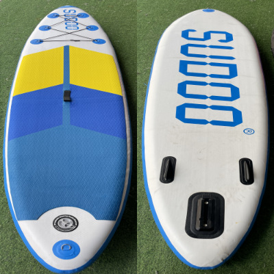 Bloqueo azul y amarillo SUP tabla de remo inflable para adultos tabla de surf marina profesional de pie tabla de remo conveniente plegable