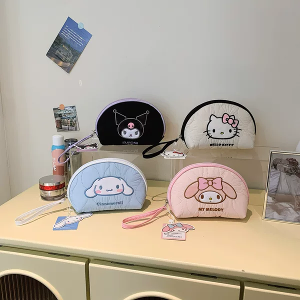 New Sanrio Genuine Cute down Fabric Portable Makeup Bag, Thickened Anti-Fall Makeup Pouch, Handbag, Toiletry Bag for Women