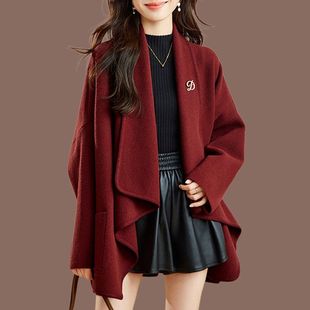 Spring and Autumn Style Women's Loose Shawl 2025 Cardigan New Irregular Double-Sided Woolen Coat Jacket for Women