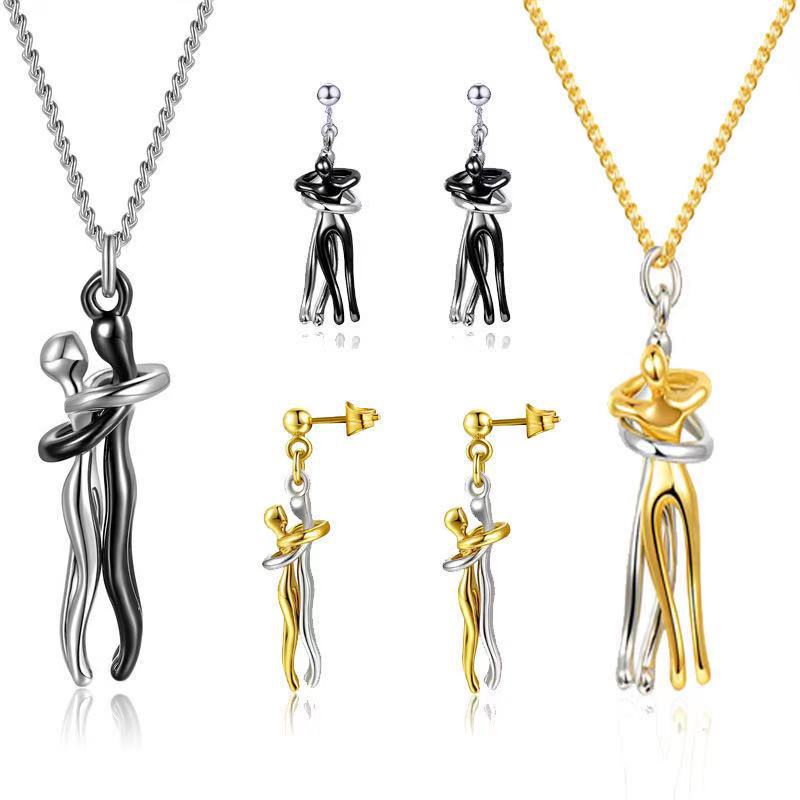 欧美原创情侣项链亚马逊热销黑白耳环项链首饰套装简约气质锁骨链|ms