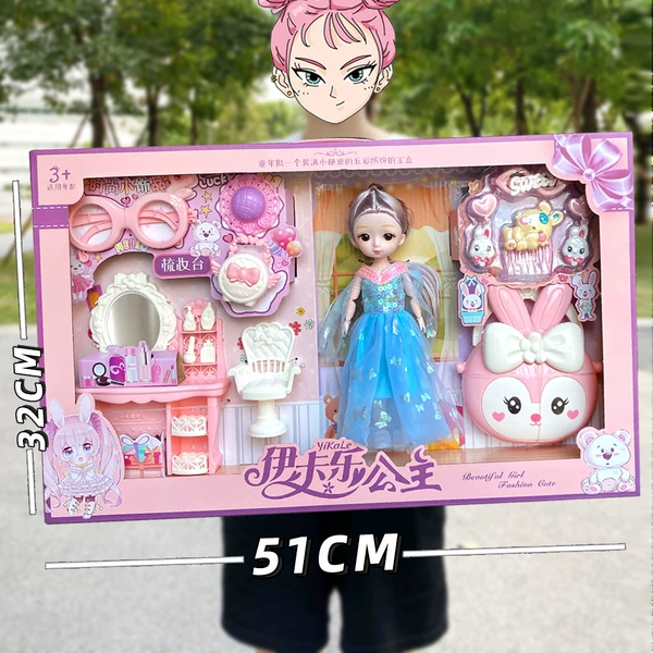 Doll, dressing table, bag