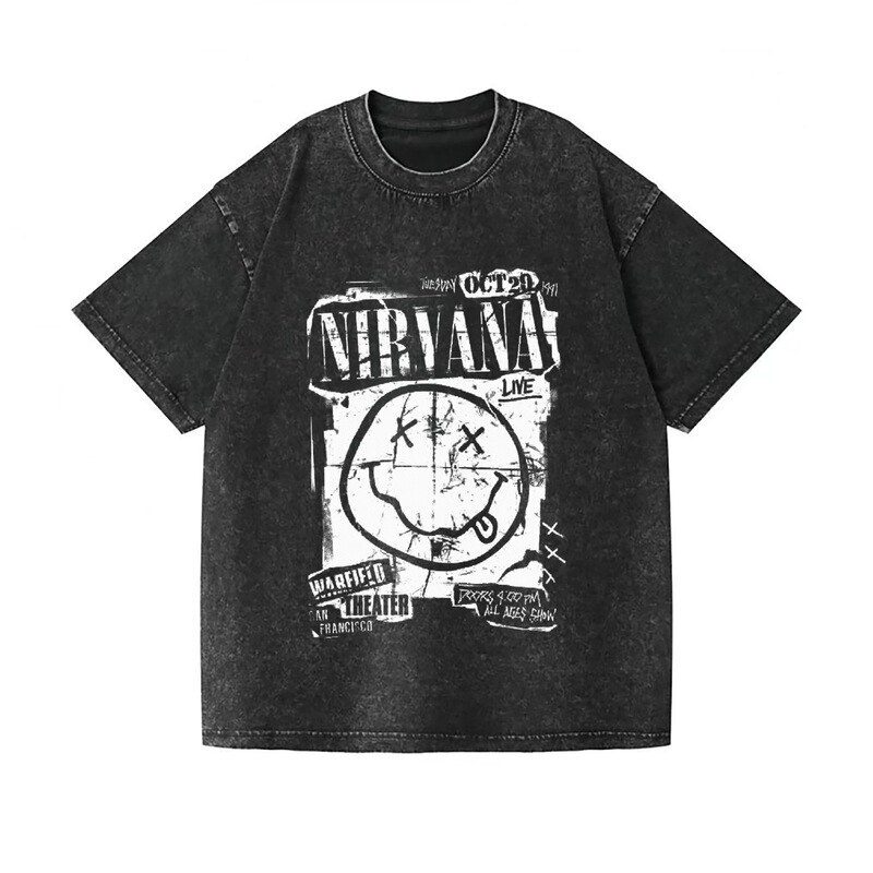 Nirvana Band Vintaget Rock Printed T-Shirt American Retro Washed Distressed Short-Sleeved Men's Trendy Brand
