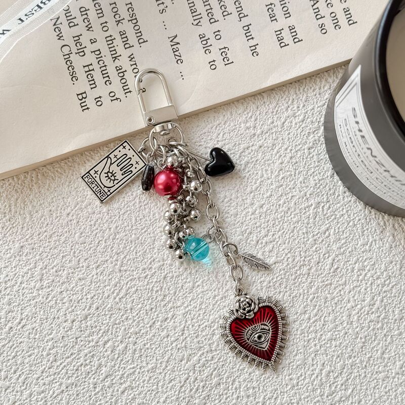 Cross-Border Gothic Style Jewelry Hanger, Dark Red Heart-Shaped Phone Charm, Handmade Beaded Personalized Fashion Keychain Wholesale Cross-Border Gothic Style Jewelry Hanger, Dark Red Heart-Shaped Phone Charm, Handmade Beaded Personalized Fashion Keychain Wholesale