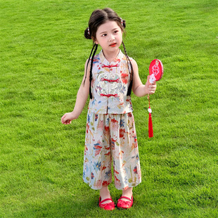 Girls' Hanfu Set Summer 2025 New Stylish Thin Baby Chinese Style New Chinese Summer Cotton Silk Outfit