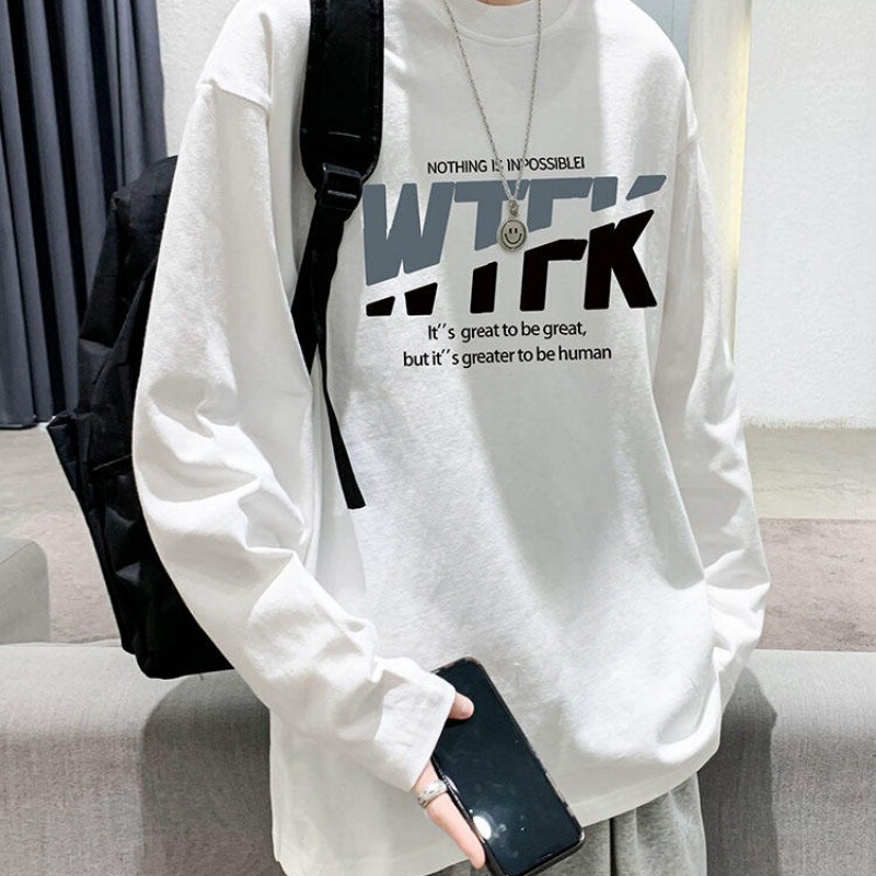 Heavy Cotton Long-sleeved T-shirt Men's Spring and Autumn New American Style Trendy Brand Men's Wear Teenager Round Neck Loose Top Clothes
