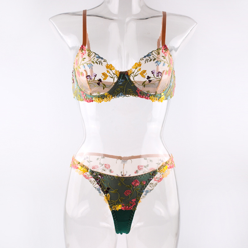 Frau Sexy Blume Sexy Dessous-sets Gruppe Stickerei Transparenter Bh Niedrige Taille Tanga Sexy Dessous display picture 4