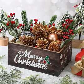 跨境木质收纳盒圣诞节零食糖果收纳盒可手提实木平安夜苹果收纳盒