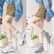 条纹袜子女中筒袜ins潮夏季薄款袜新款韩国日系学生长筒袜堆堆袜
