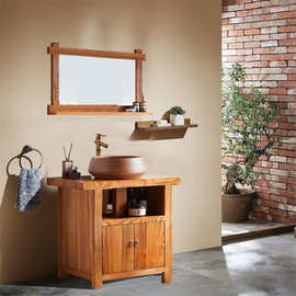 仿古复古古典榆木实木洗手盆洗脸台梳洗现代新中式浴室柜组合落地