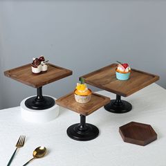 復古實木方形蛋糕架擺件展示架家用婚慶下午茶點心甜品台高腳托盤