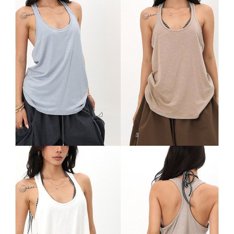 Racerback tank top, summer loose-fitting versatile sports top, American retro hot girl style