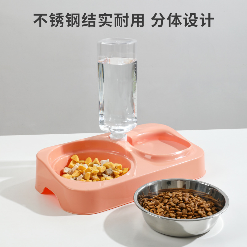 Fangyuan pet doble tazón de acero inoxidable para perros, tazón de agua para perros, tazón de alimentación de agua automática, tazón de comida para gatos