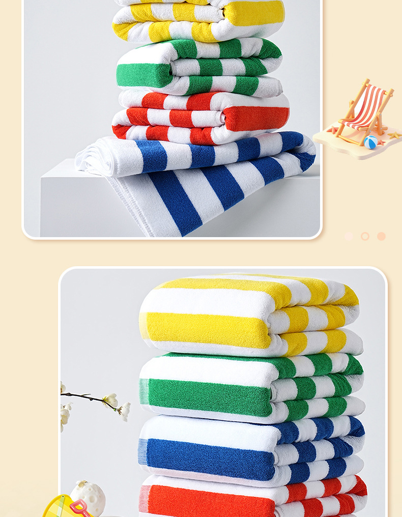 Serviette de plage rayée en pur coton extra large absorbante_voghion.com