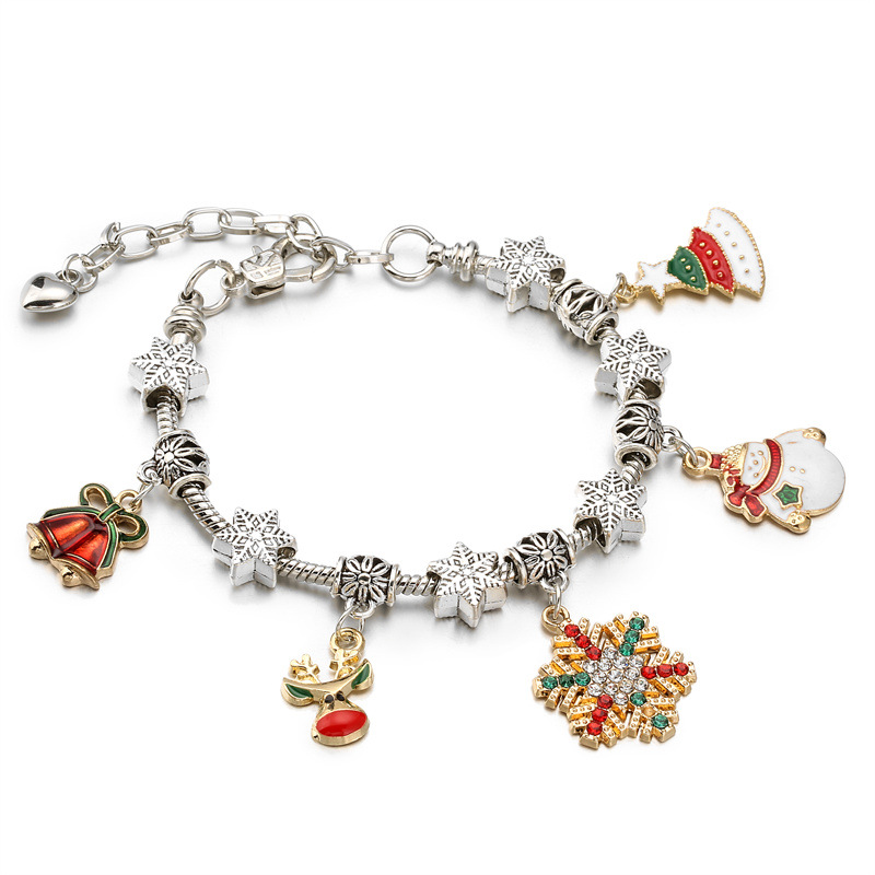 Europea y americana DIY con cuentas serpiente hueso cadena cuentas de vidrio muñeco de nieve campana pulsera Navidad copo de nieve regalo Navidad pulsera