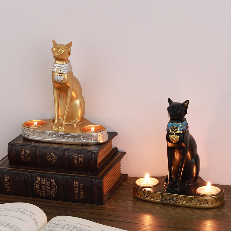 创意埃及猫树脂装饰烛台摆设轻奢家居餐厅店铺酒吧氛围蜡烛台摆件