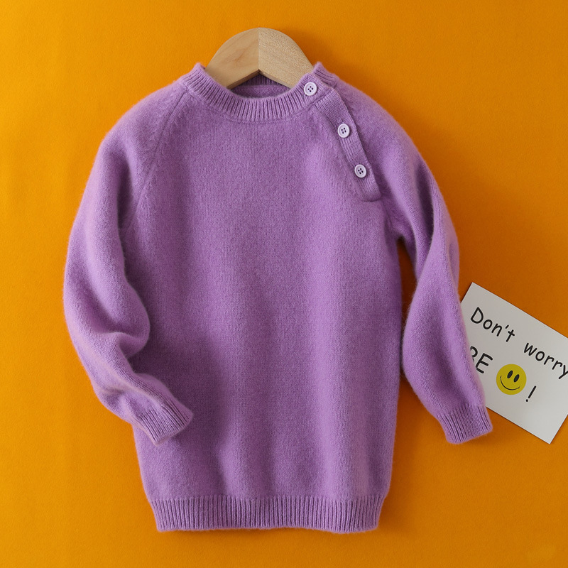 儿童羊毛衫双线加厚款男童女童肩扣圆领宝宝全羊毛针织中小童毛衣