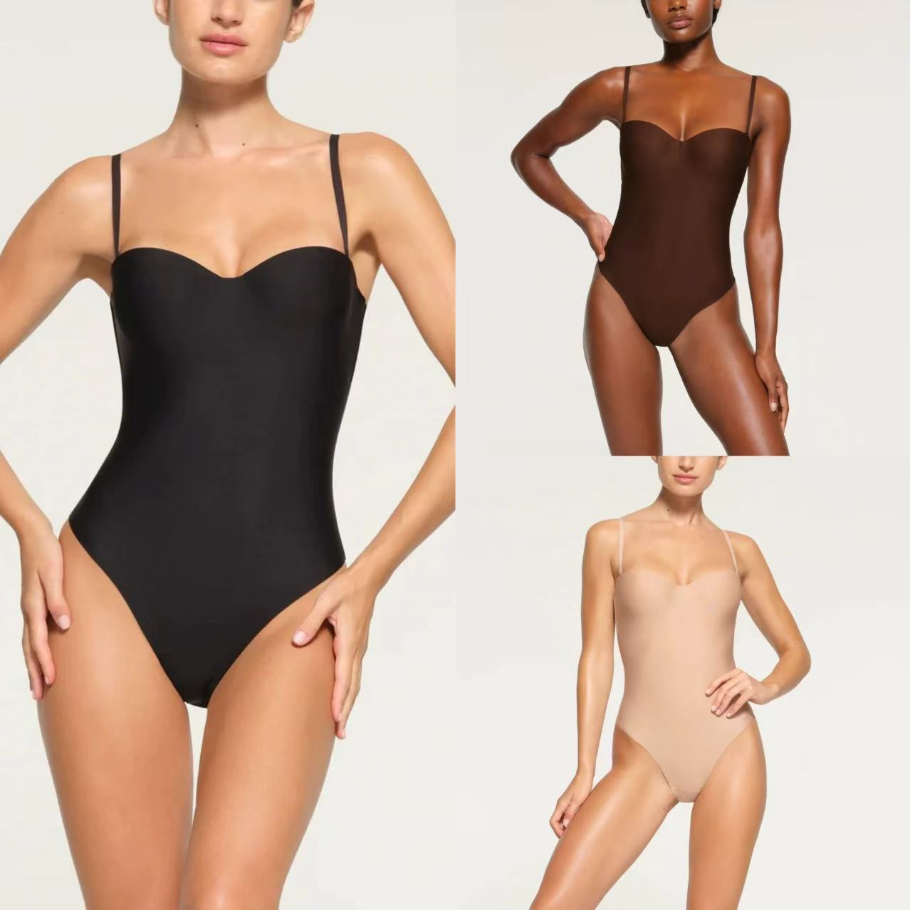 Annual shapewear, SK-II and MS-style reinforced seamless double-layer pressure shapewear bodysuit with bra cups.