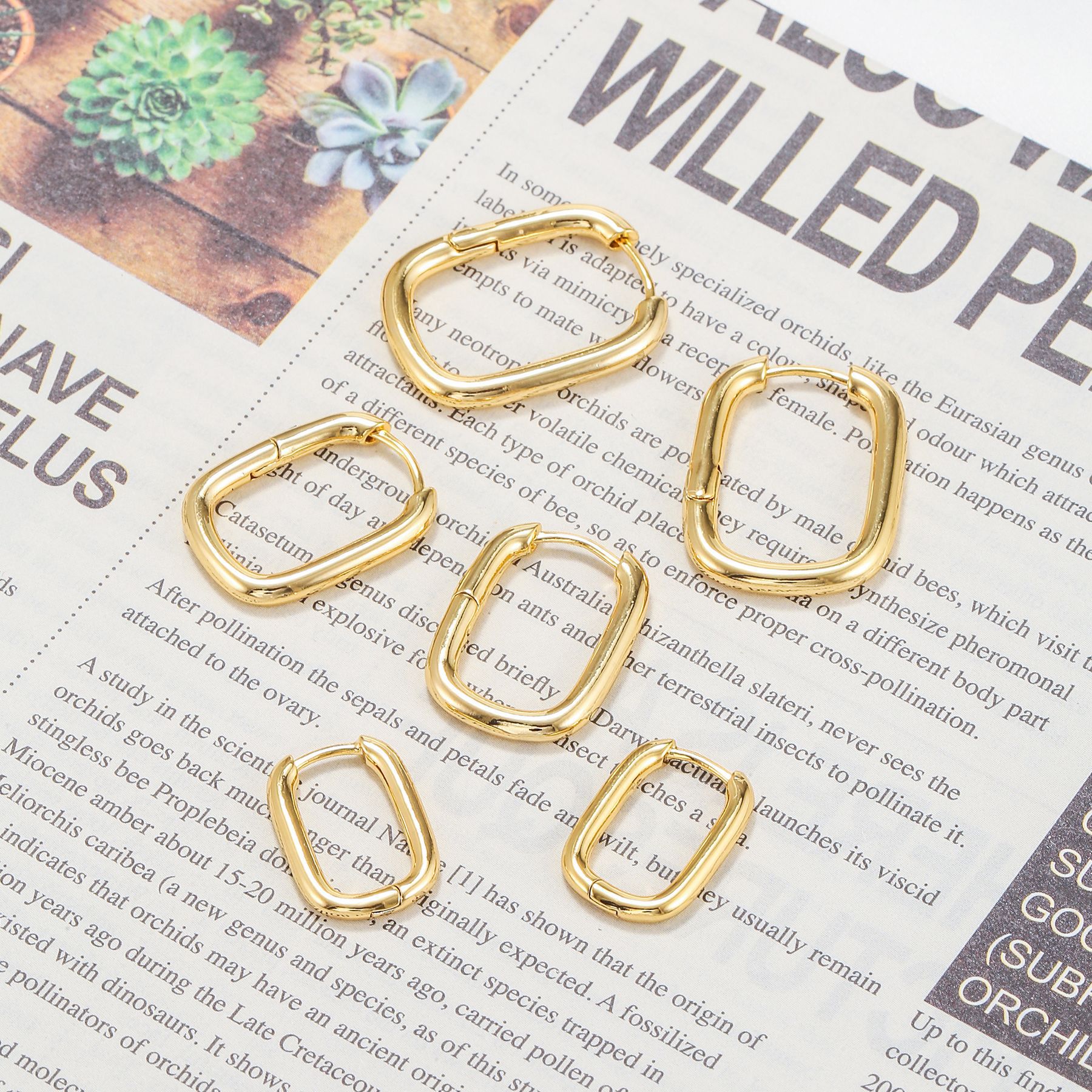 simple 18K real gold copper zirconium smooth earrings women