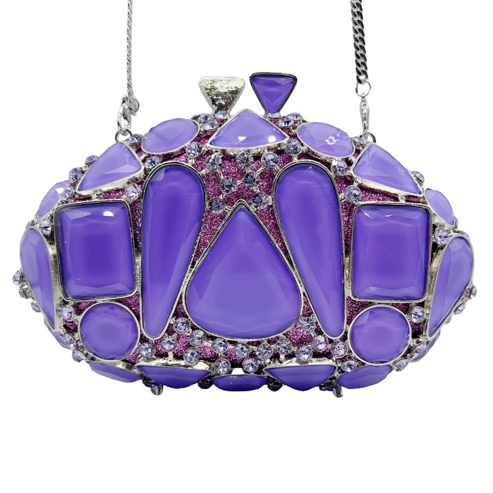 Túi clutch nữ đính đá rhinestone dây xích dạ tiệc phong cách Âu Mỹ — Hoa violet, hồng, Màu xanh chanh, BL258 tùy chỉnh các màu khác
