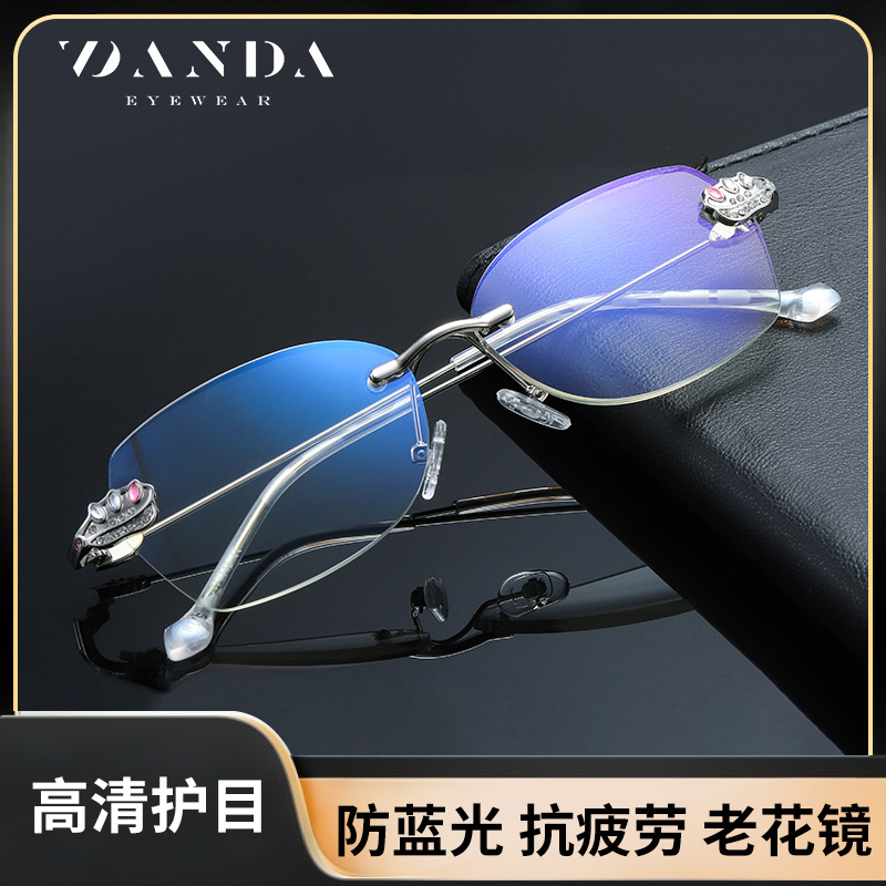 Tiktok mismo estilo gafas de lectura sin marco de moda gafas de lectura incrustadas en diamantes DY8105 lectura palabras pequeñas gafas de lectura de luz anti-azul