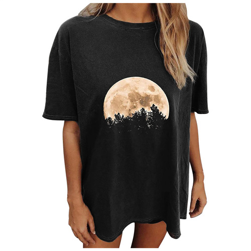Planet loose T-shirt European and American new style 2025 printed casual
