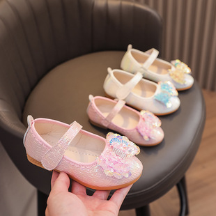 2025 Spring and Autumn Korean Style New Girls' Leather Shoes Bow Princess Shoes Children's Velcro Performance Dance Shoes