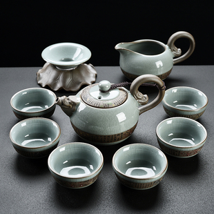 Ceramic Ge Kiln Kung Fu Tea Set for Home Use, Simple Tea Cup, Teapot, Gaiwan, Cup, Tea Art Living Room