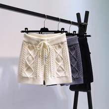 复古麻花针织短裤2025女装秋冬季新款时尚抽绳高腰休闲保暖打底裤