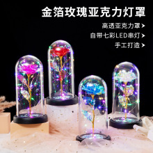 金箔玫瑰花亚克力罩永生花圣诞节情人节生日礼物小夜灯装饰摆件