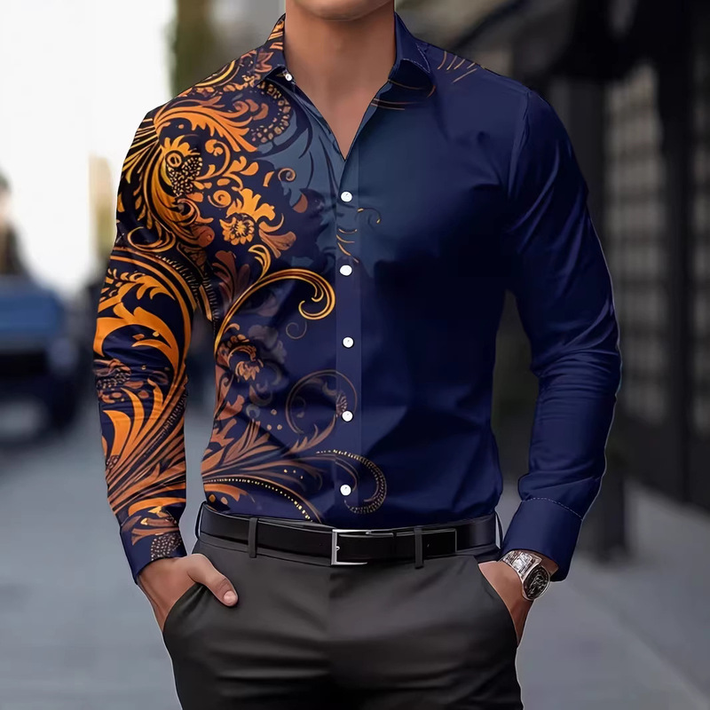 Spring and Autumn Amazon Aliexpress European and American Cross-Border New Men's Long-Sleeved Shirts