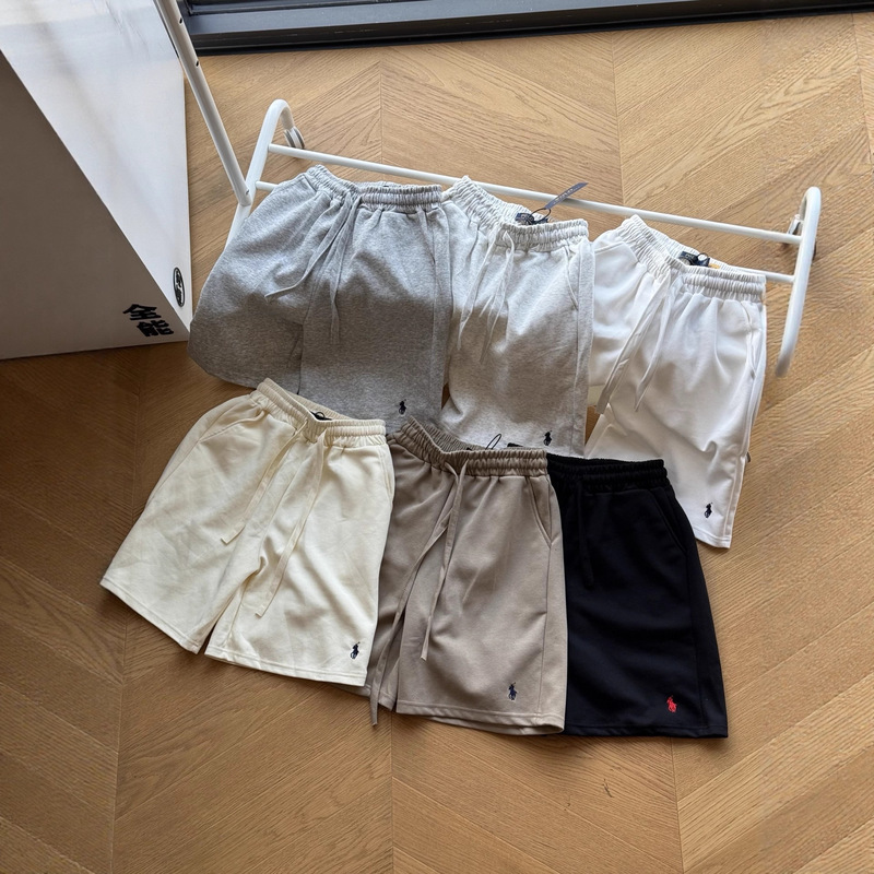 Cross-Border Export Raff Rl Cotton Shorts Casual Five-Point Beach Shorts Unisex Casual Retro Pony Embroidery