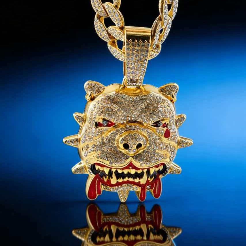 Nuevos productos transfronterizos europeos y estadounidenses Collar de venta caliente Hip Hop Bulldo Colgante Personalidad Marca de moda Animal Hip Hop Collar