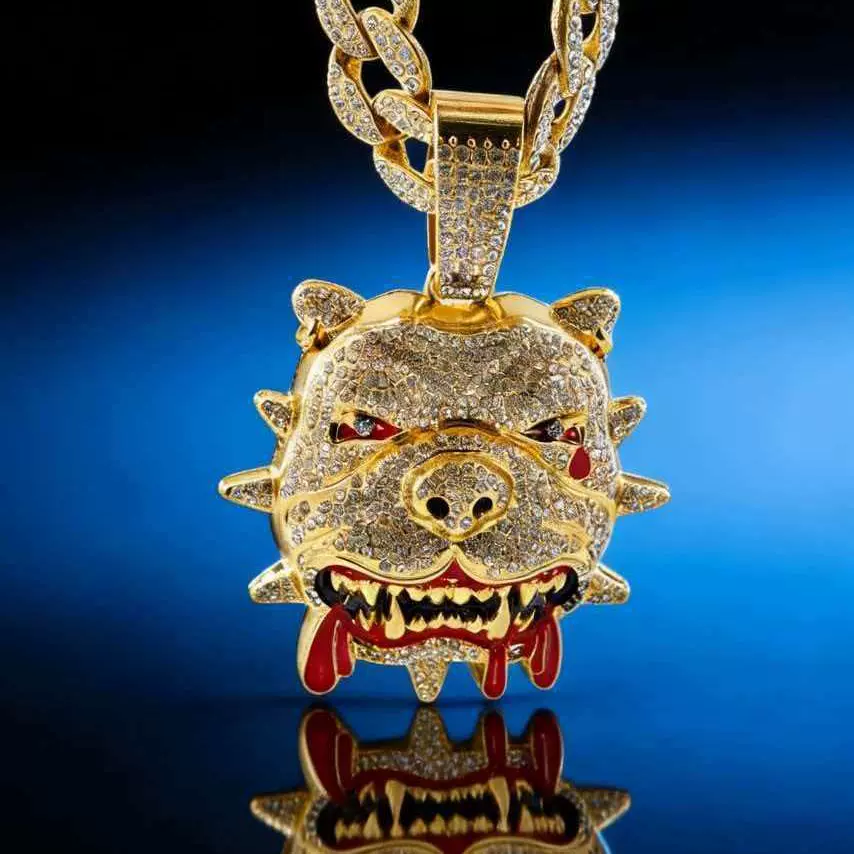 欧美跨境新品热销项链嘻哈斗牛犬Bulldo吊坠个性潮牌动物嘻哈项链