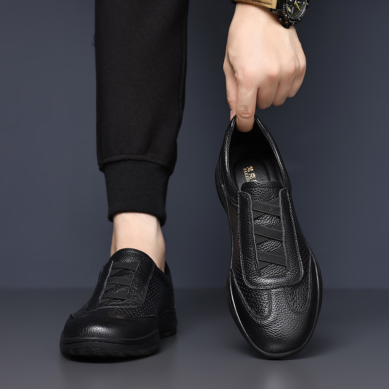 Sandalias de hombre transpirables de verano de piel de vaca de primera capa, zapatos casuales de un pedal para hombre huecos de cuero, zapatos de hombre, zapatos