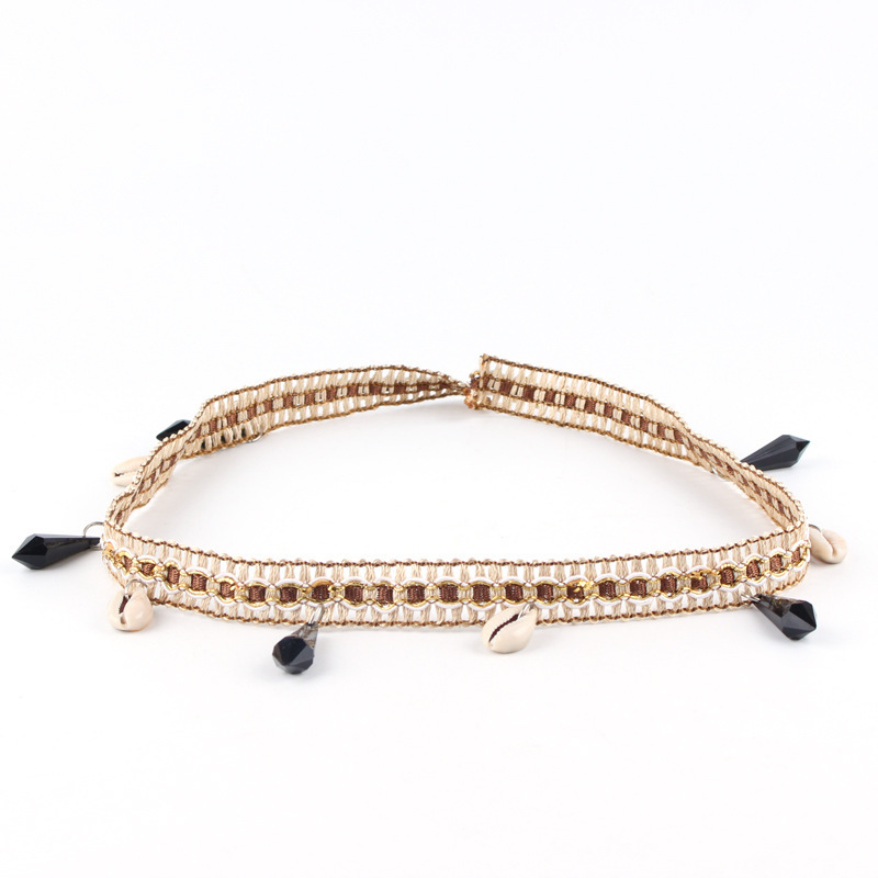 YP-329 검은 보석 흰색 껍질 땋은 대마 밧줄 장식 벨트