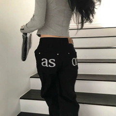 スポット韓国ニッチaso*nジーンズルーズストレート痩身ハイウエストワイドレッグパンツ女性用