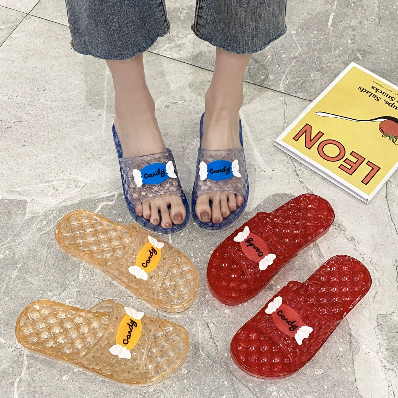 Прозрачные нескользящие женские тапочки из ПВХ с кристаллами для ванной комнаты, быстросохнущие домашние женские тапочки с мягкой подошвой для ванной комнаты
