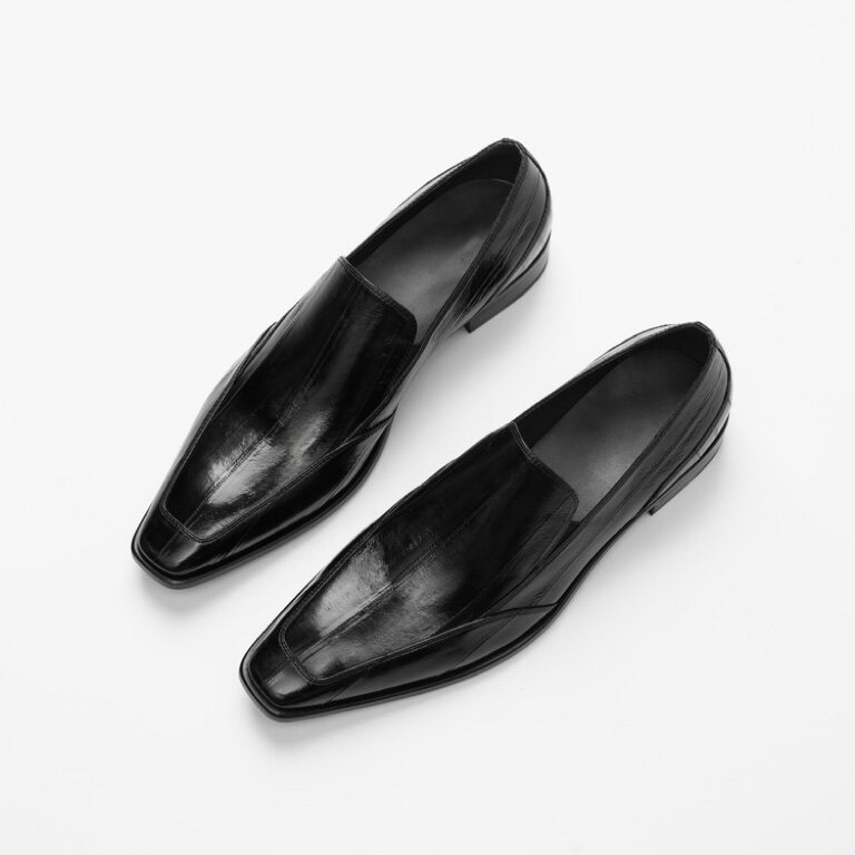 British Style Slip-On Loafers for Men, Casual Leather Shoes, Men's Slip-On Commuter Derby Shoes, Formal Pointed-Toe Business Flat Shoes