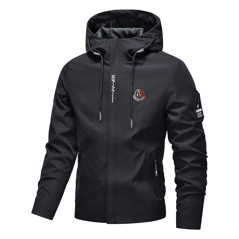 Cross-Border Hot-Selling Spring and Autumn Jacket for Young Men, Simple Casual Trendy Brand Top with Mk Letter Print, Hooded Windbreaker